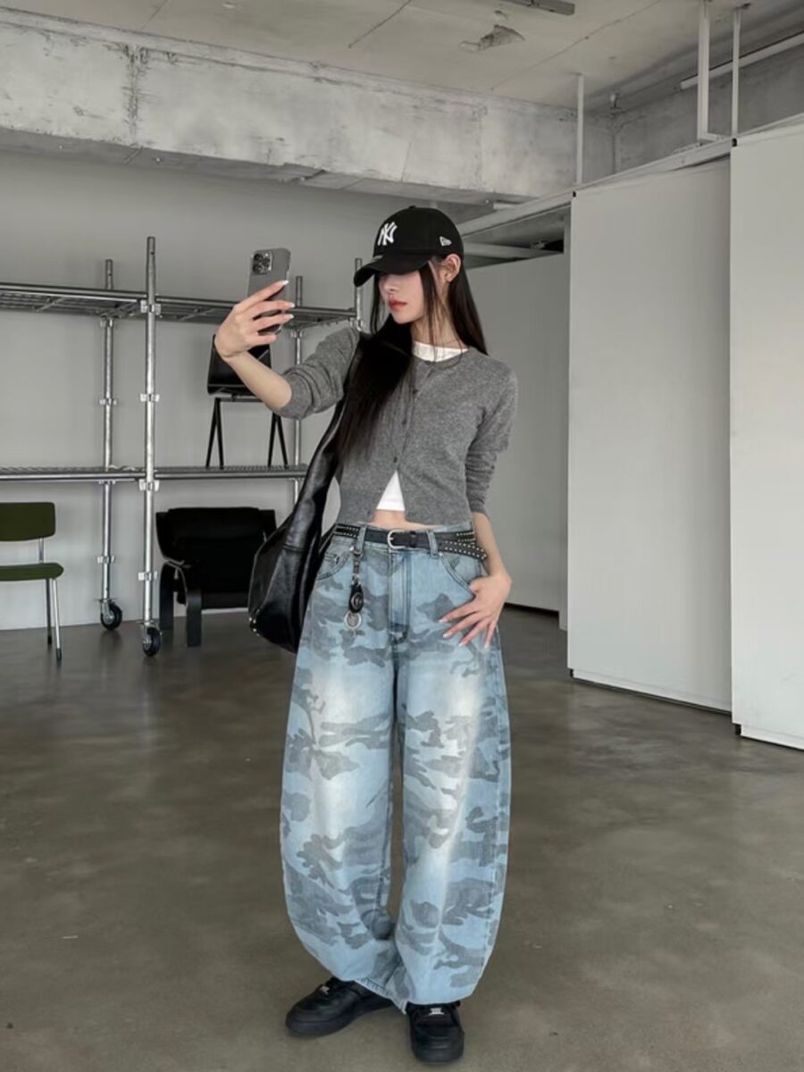 Nix | 🇰🇷 迷彩彎刀波紋 繭型牛仔褲