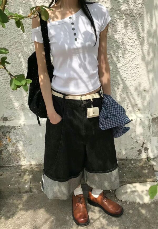 Nix | 🇰🇷 反折丹寧七分褲