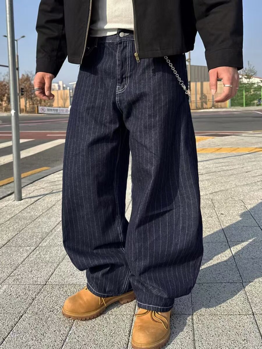 Nix | 🇰🇷 丹寧繭型條紋長褲