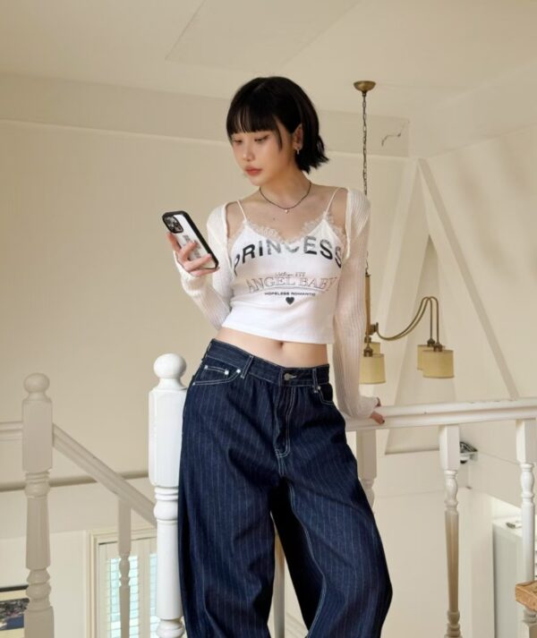 Nix | 🇰🇷 丹寧繭型條紋長褲