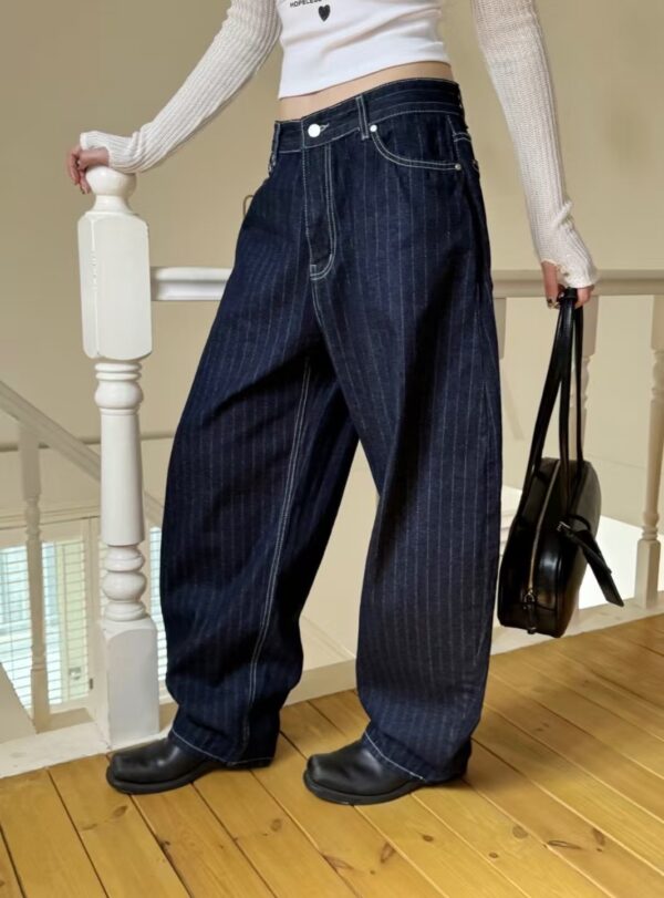 Nix | 🇰🇷 丹寧繭型條紋長褲