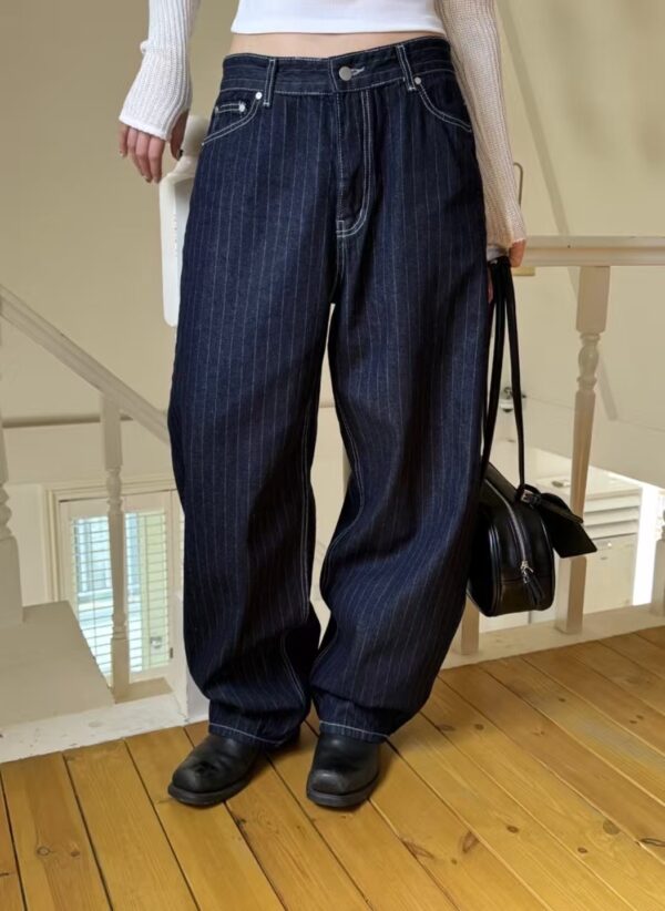 Nix | 🇰🇷 丹寧繭型條紋長褲