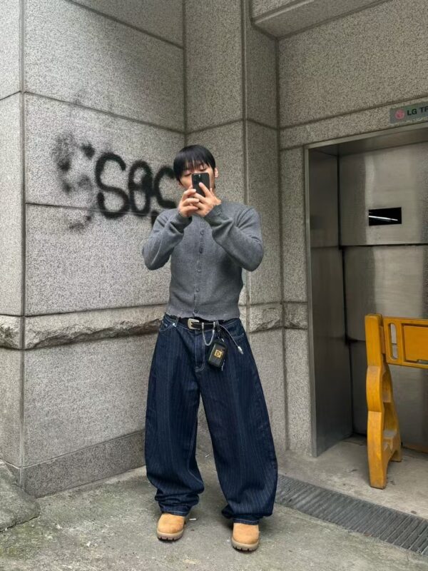 Nix | 🇰🇷 丹寧繭型條紋長褲