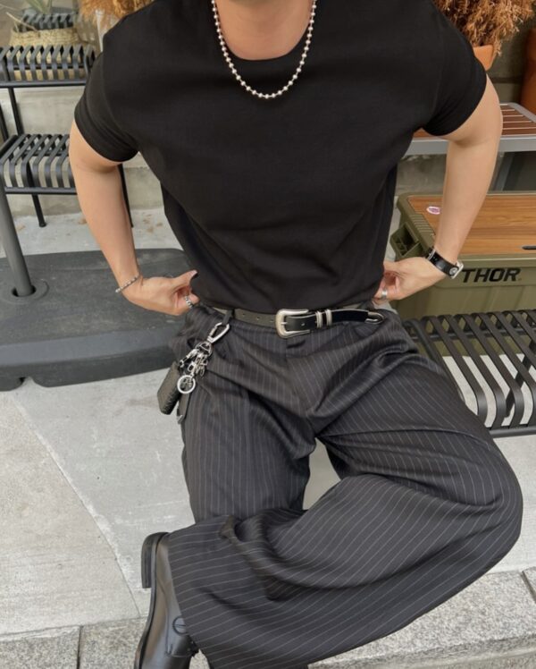 Nix | 🇰🇷 簡約條紋摺線長褲