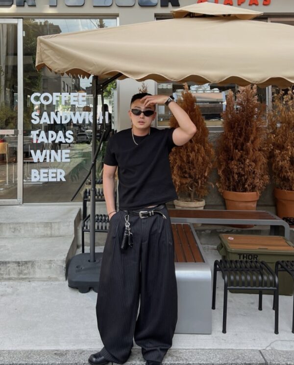 Nix | 🇰🇷 簡約條紋摺線長褲