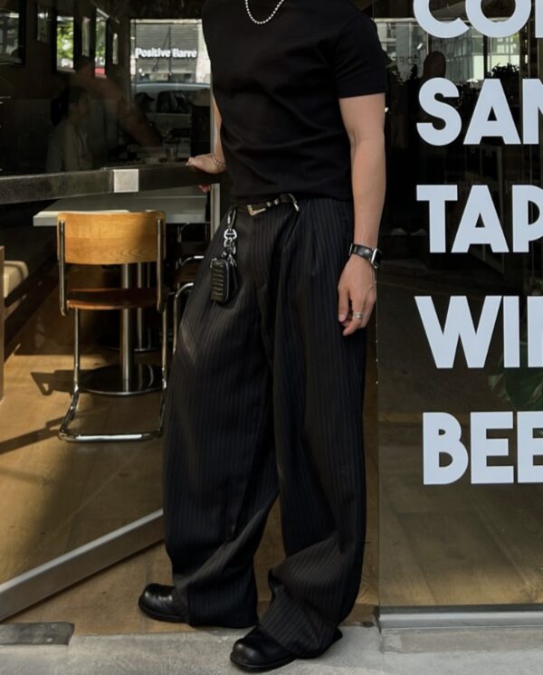 Nix | 🇰🇷 簡約條紋摺線長褲