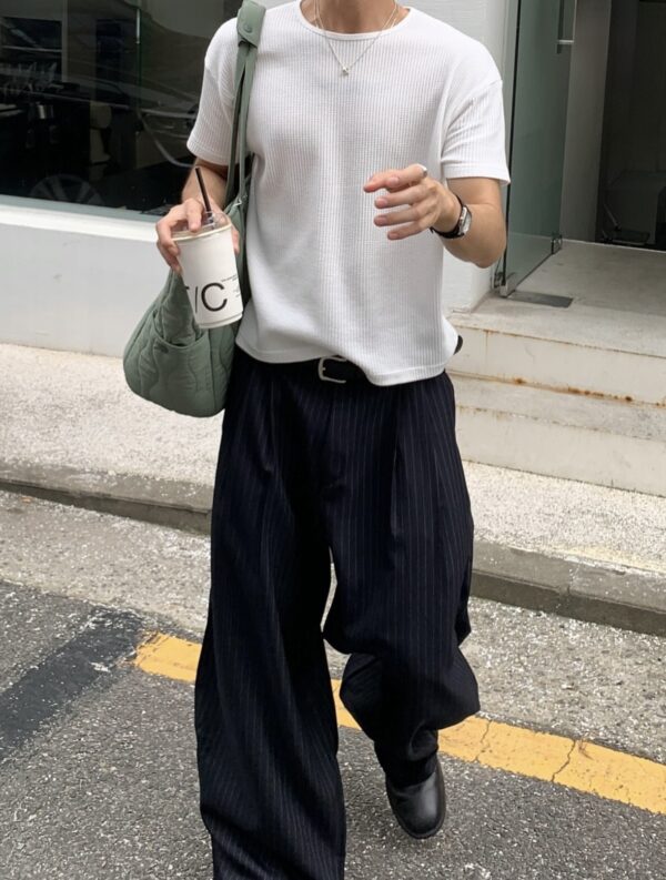 Nix | 🇰🇷 簡約條紋摺線長褲