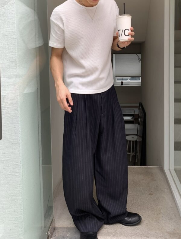 Nix | 🇰🇷 簡約條紋摺線長褲