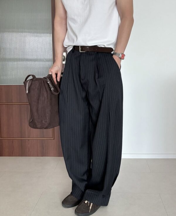 Nix | 🇰🇷 簡約條紋摺線長褲