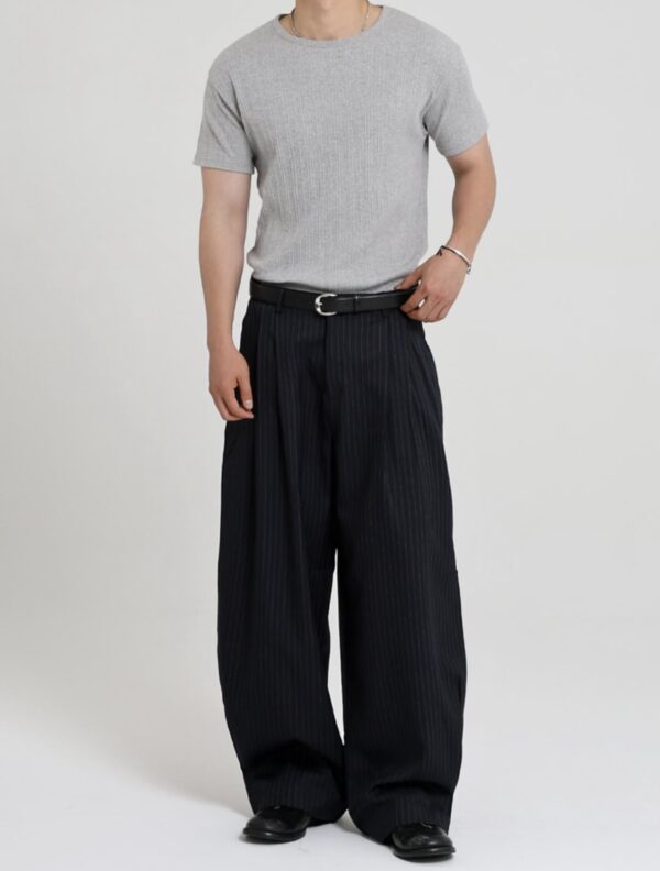 Nix | 🇰🇷 簡約條紋摺線長褲