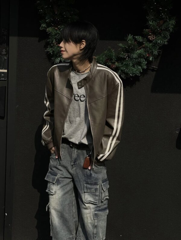 Nix | 🇰🇷 側線條賽車皮外套