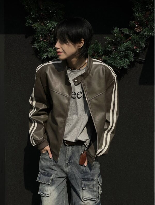 Nix | 🇰🇷 側線條賽車皮外套