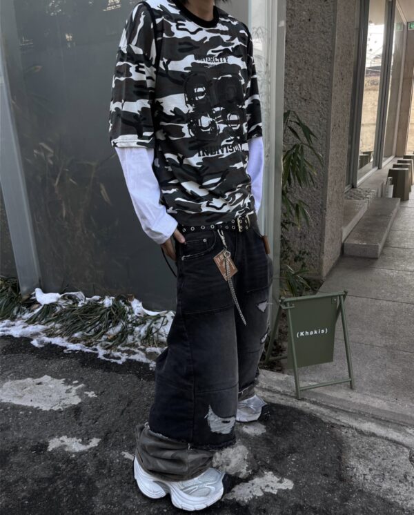 Nix | 🇰🇷 拼接迷彩破壞牛仔褲