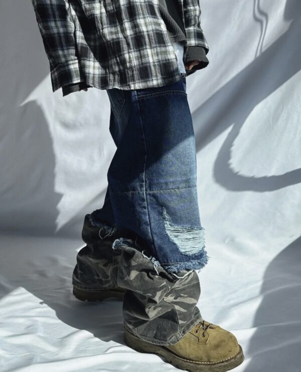 Nix | 🇰🇷 拼接迷彩破壞牛仔褲