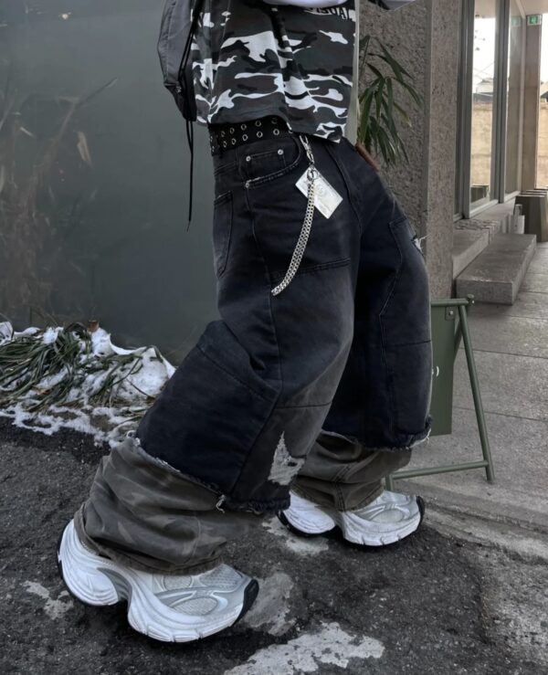 Nix | 🇰🇷 拼接迷彩破壞牛仔褲