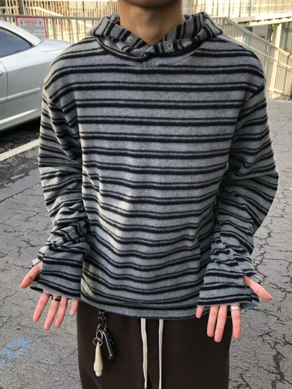 Nix | 🇰🇷 條紋抓絨連帽上衣