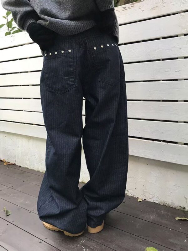 Nix | 🇰🇷 铆釘丹寧條紋長褲