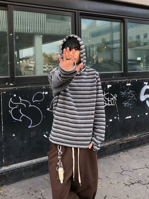 Nix | 🇰🇷 條紋抓絨連帽上衣