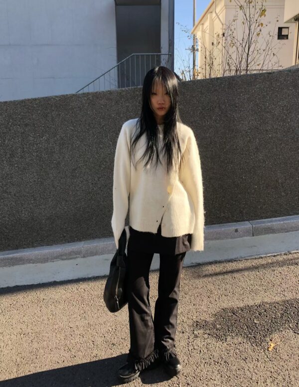 Nix | 🇰🇷 開衩斜釦鈕扣針織衫