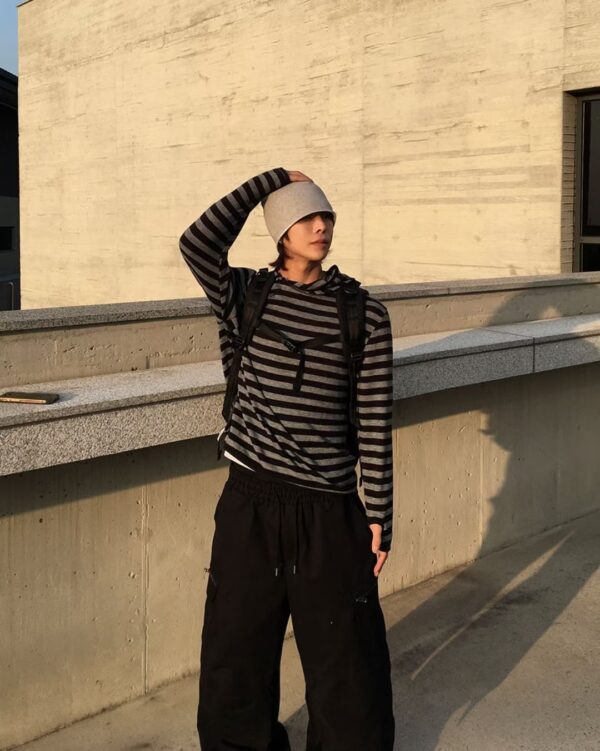 Nix | 🇰🇷 條紋側鈕扣連帽上衣
