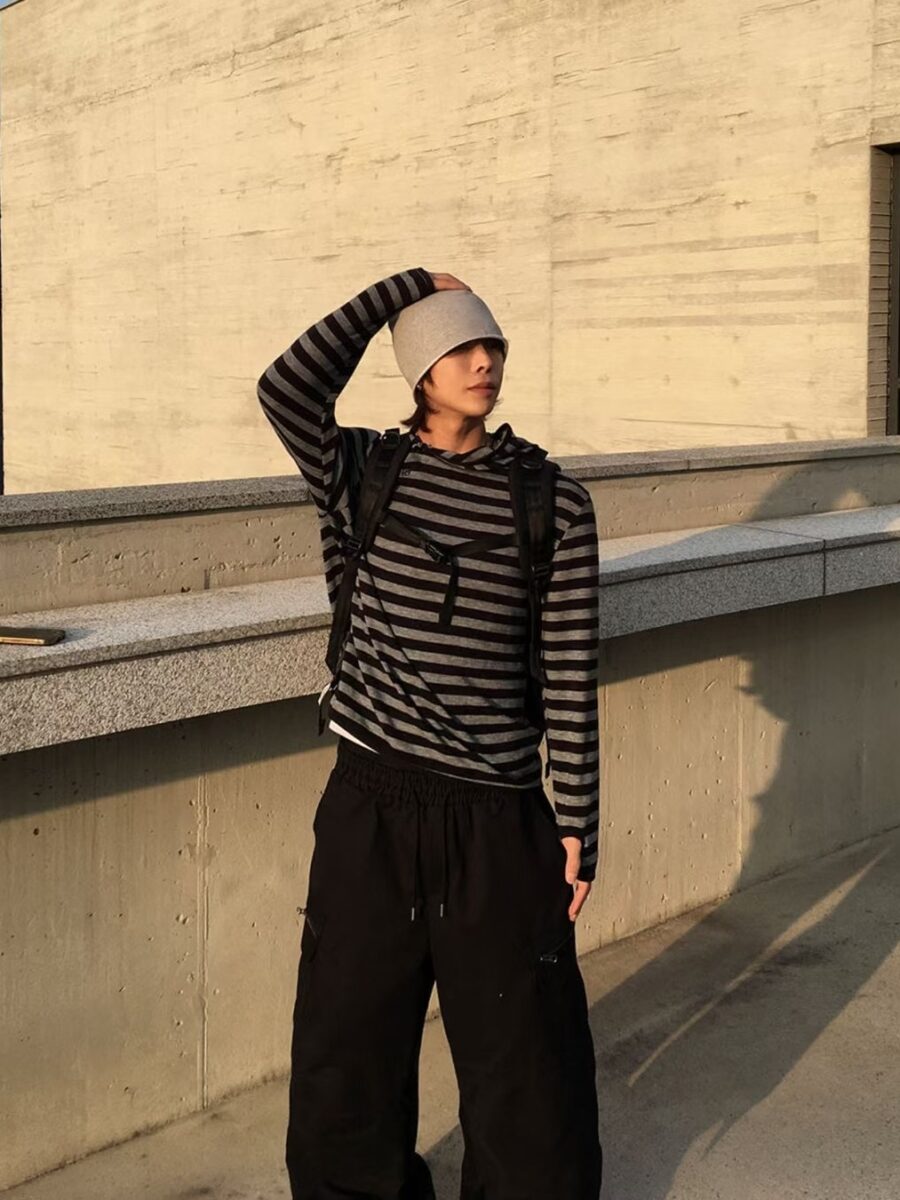 Nix | 🇰🇷 條紋側鈕扣連帽上衣