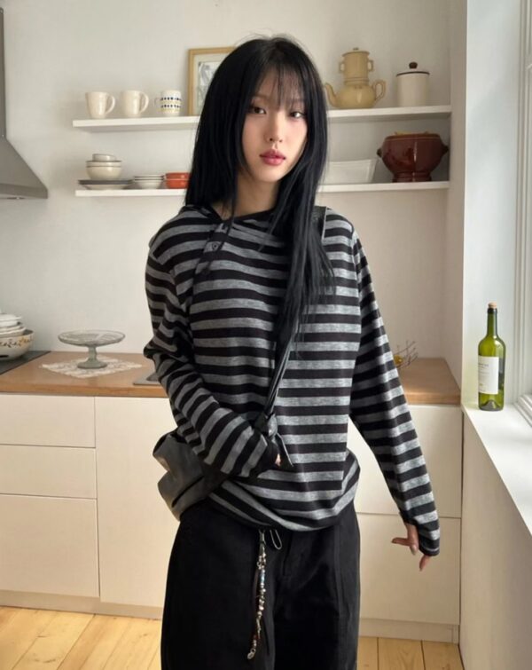 Nix | 🇰🇷 條紋側鈕扣連帽上衣