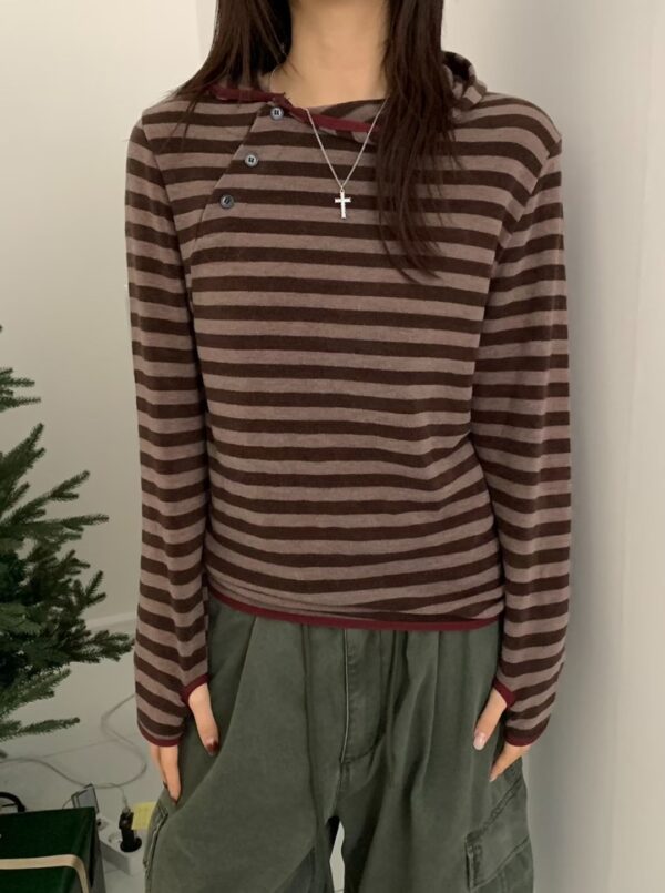 Nix | 🇰🇷 條紋側鈕扣連帽上衣