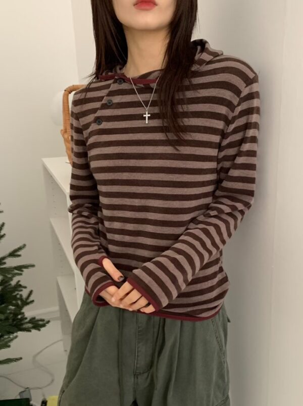 Nix | 🇰🇷 條紋側鈕扣連帽上衣